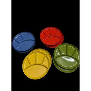 Imperial Japan Set of 8 Divided Plates Multi Color Lacquerware Fondue Dishes